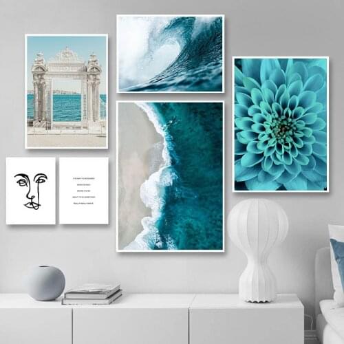 Ocean Sea Wave White European Gate English Letters Blooming Flowers Abstract Face Wall Posters Art Painting for Home Decoration
