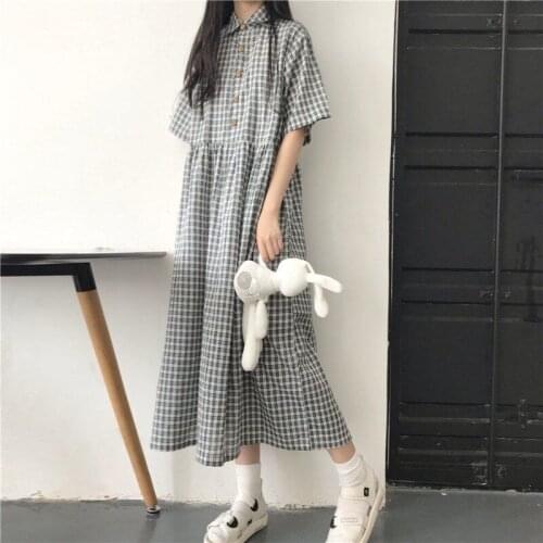 Dress Women Short Sleeve Student Lovely Japanese Style Simple Comfortable A-line Plaid Summer Dresses All-match Holiday Ladies