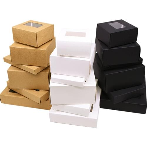 6Pcs Kraft Paper Gift Box with Window Wedding Favors Cookies Candy Christmas Gift Packaging Birthday Party Decoration Supplies