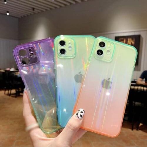 Funda de gradiente de láser arcoíris para iPhone, X, XS, Max, XR, 11, XR, 6S, 7, 8 Plus, 12, cubiertas acrílicas transparentes