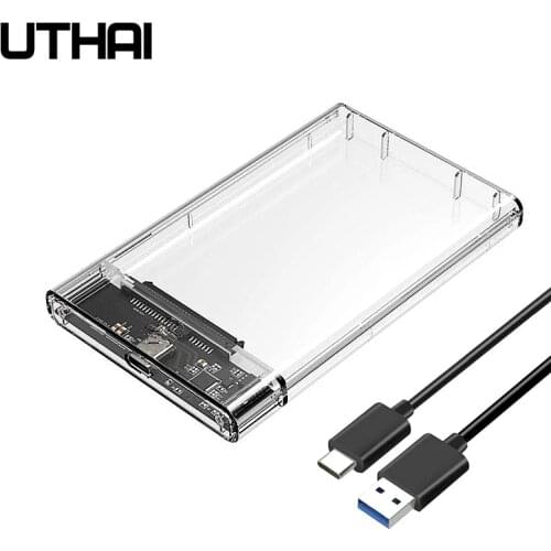 UTHAI T09 USB3.0/Type C 2.5'' Hard Drive Enclosure Transparent Mobile HDD Box USB3.1 SSD Case Portable Hardisk With USB C Cable