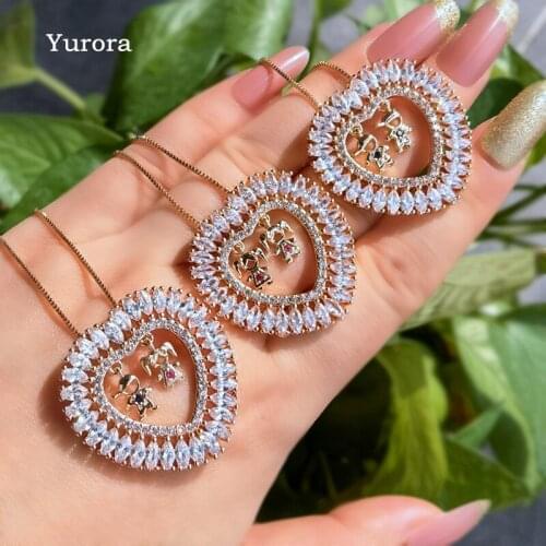 Luxury Big Love Heart Pendant Necklaces Colorful Cubic Zirconia Cute Boy Girl Gold Color Chain Necklace 2021 Fashion Mother Gift