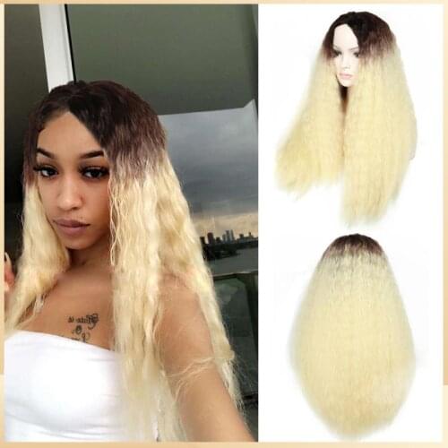 Synthetic kinky straight ombre blonde wigs for black women afro long blond cosplay heat resistant womens wig
