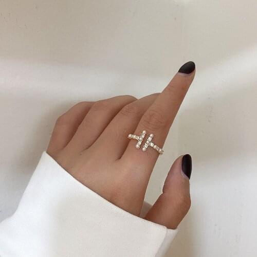 Vintage Simple Zircon Pearl Open Ring Women and Girl Titanium Steel Stainless Steel Resizable Ring Fashion Jewelry Wholesale