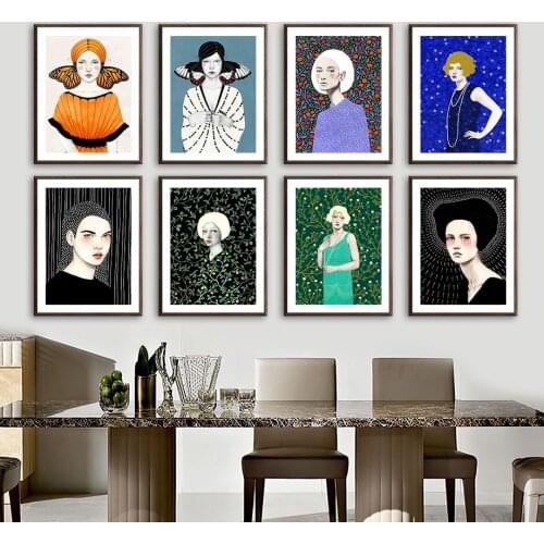 Woman Butterfly Wing Leaf Dress Abstract Wall Art Canvas Painting Nordic Posters And Prints Wall Pictures For Living Room Decor