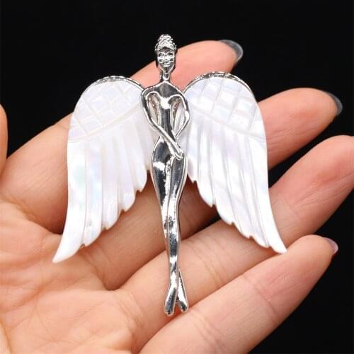 1Pcs Fashion Angel Wings Design Brooches for Women Vintage Natural Mother of Pearl Shell Pendant for Dual Use Jewelry Pins Gift