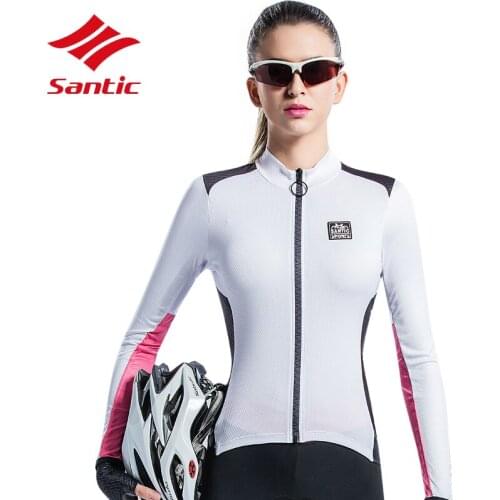 Santic Cycling Jersey Women Full Long Sleeve Breathable Reflective Bike Jersey Top Spring Summer Cycling Clothing Ropa Ciclismo