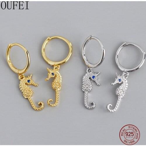 OUFEI 925 Sterling Silver Earrings For Women Cute Animal Earrings Jewelry Seahorse Female Ehnic Earrings 2020 New Fashion