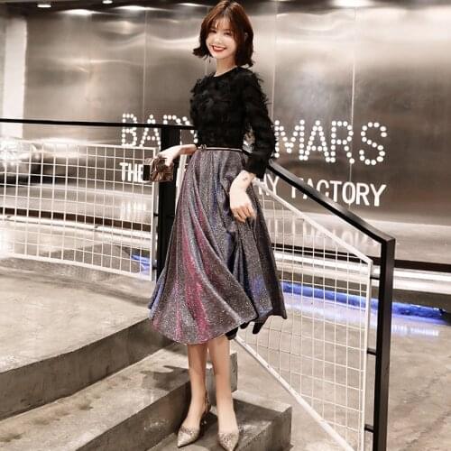 Plus Size Prom Dress New Bling Black Sliver Dresses Women Party Night Customized O-neck 2019 Short A-line Vestidos De Gala E431