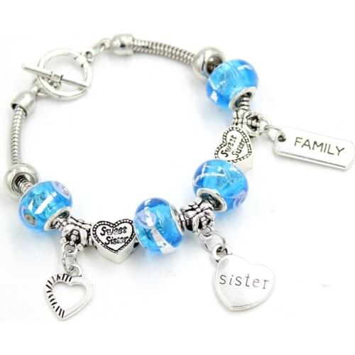10PCS New Arrival Bead Charm Bracelet Jewelry T-bar Toggle Closer Sister Charm Bracelets for Sisters Gift Bijoux Pulsera
