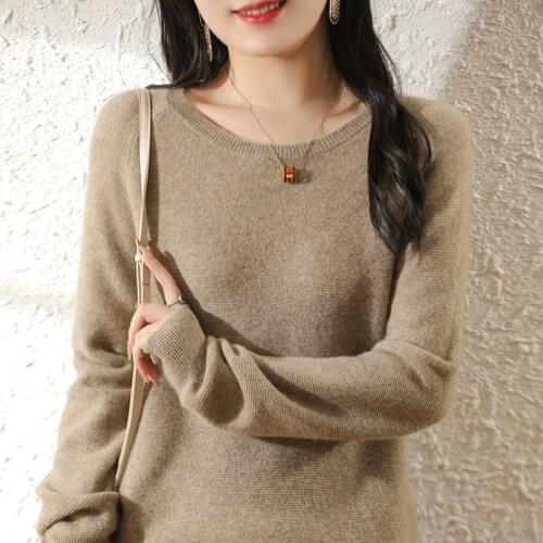 Women Low Oneck Longer Sleeve Sweaters 100% Pure Australian Wool Knitted Pullovers Soft Warm Female Knitwears 4Colors