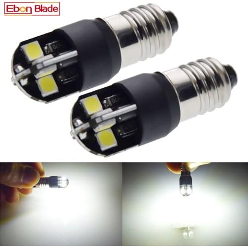 2Pcs E10 Screw Base LED Bulb Light 1447 3030 8SMD 6000K White For Flashlight Torch Motorcycle Car Bike Bikecycle Lamp 6V 12V 24V