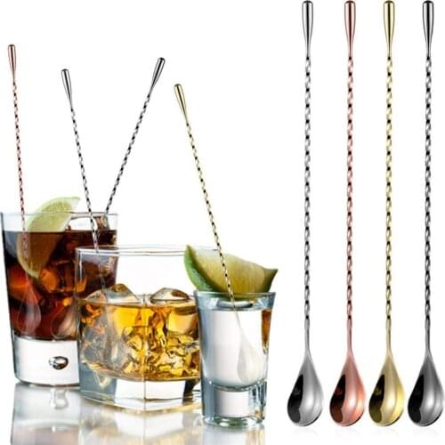 Hot Sale 4 Colors Bright Stainless Steel Mixing Cocktail Spoon Long Handled Spiral Pattern Bar Spoon Bartender Tools 30 cm