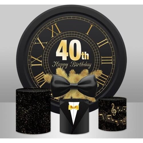 40th Birthday Round Backdrop Circle Backdrop for Mens Birthday Party Decoration Clock ears of Wheat Photocall Photo Studio