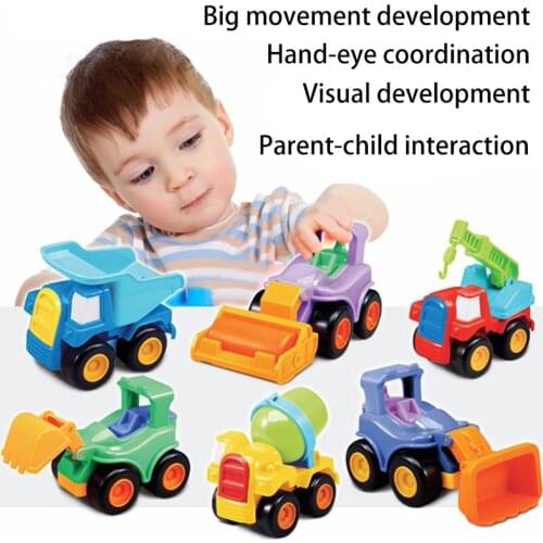 6PCS Set Boys Cartoon Car Model Engineering Vehicle Machines Truck Toys Crane Excavator Toys for Children Birthday Gifts