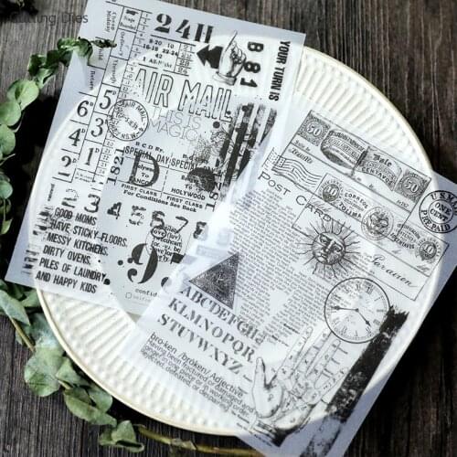 8Sheets/lot A5 Vintage Black White Color Vellum Self-adhesive Paper Stickers For Scrapbooking DIY Crafts Card Making Decoration