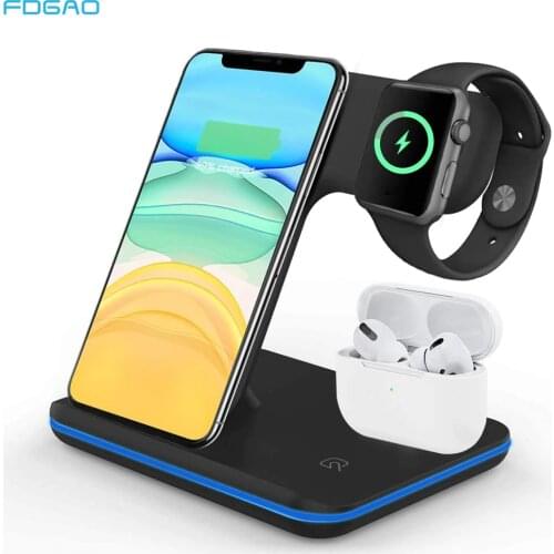 FDGAO 3 in 1 15W Fast Qi Wireless Charger for Iphone 12 11 X XS XR 8 Charger Dock Stand For Airpods Pro Apple Watch SE 6 5 4 3 2