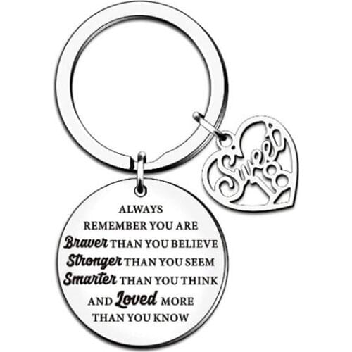 Inspirational Letter Stainless Steel Keychains You Are Braver Than You Believe Stronger Keyring Sweet 18 Jewelry Gift Accessorie