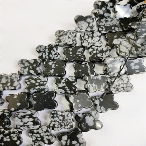 1 Strand 28Pcs 14x7mm Natural Black Snowflake Obsidian Clovers Loose Beads For DIY Jewelry Making Accessories 15.5Inch Gift