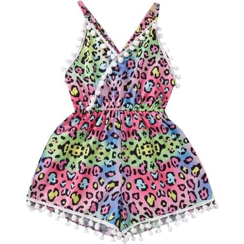 Kids Jumpsuit Girls Colorful Leopard Print V-Neck Sleeveless Romper Playsuits for Summer Fall 18 Months-6 Years