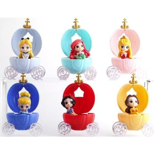 Disney Cartoon PVC Figure Model Dolls Capsule Princess Carriage Birthday Themed Cake Decoration Dessert Decor Kids Gashapon Toys