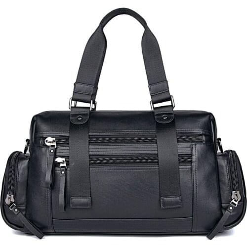 Genuine Leather Mens Travel bag Black Handbag Luxury Large Womens Bag with Many Pockets Overnight Weekend Big Bag 7420A