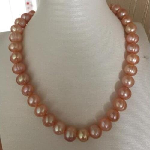 ELEGANT 12-13MM SOUTH SEA BAROQUE GOLD PINK PEARL NECKLACE 18INCH 925silver