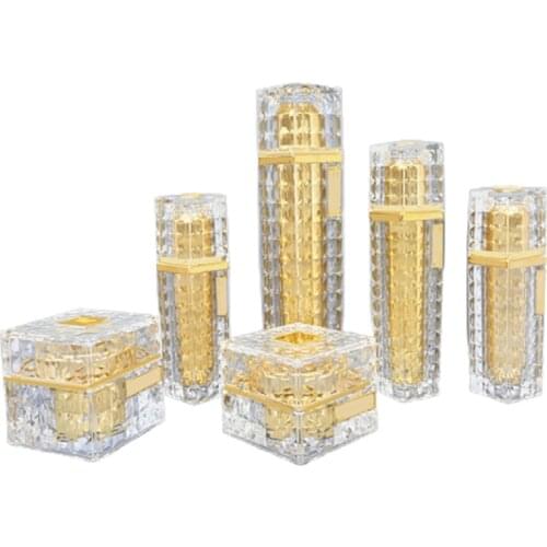 15G 30G 50G Luxury Square Cosmetic Acrylic Cream Jar 40ML 60ML 100ML Gold Crystal Empty Spray Lotine Pump Packaging Bottle 5Pcs