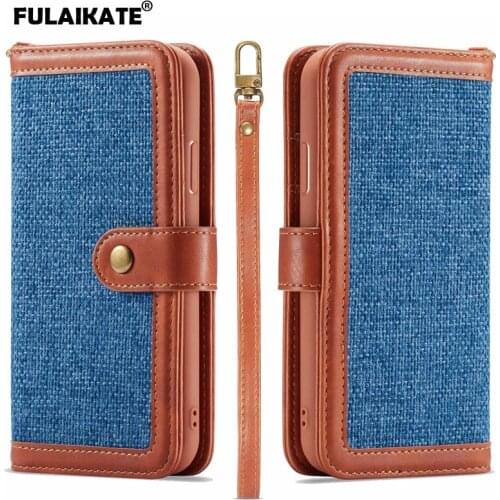 FULAIKATE 2 in 1 Cloth Wallet Flip Case for iPhone XS MAX XR Strap Card Pouch Back Cover for iPhone 6s 7 8 Plus X Phone Bag