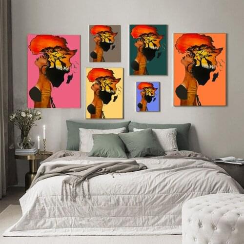 Classical African Woman Paintings on The Wall Abstract Sunset Landscape Wall Art Canvas Prints and Posters Pictures Home Decor