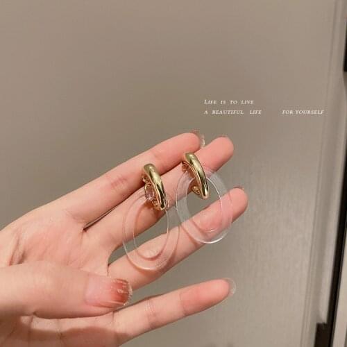 Korean Fashion Two-wear Acrylic Geometric Oval Earrings Sen Series Niche Design Earrings for Women Temperament Jewelry Wholesale