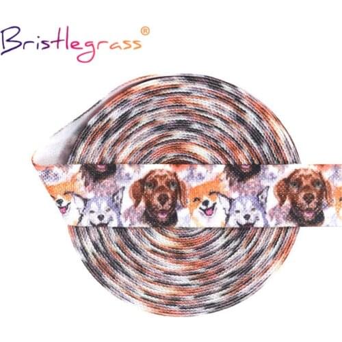 BRISTLEGRASS 2 5 10 Yard 5/8" 15mm Dog Pet Print Fold Over Elastic FOE Spandex Satin Band Tape Hair Tie Headband DIY Sewing Trim