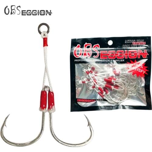 Metal Slow Jigging Hooks 1/0 2/0 3/0 4/0 Metal Double Assist Barbed Hook High Carbon Steel Assist Sea Fishing Pike Hook PE Line