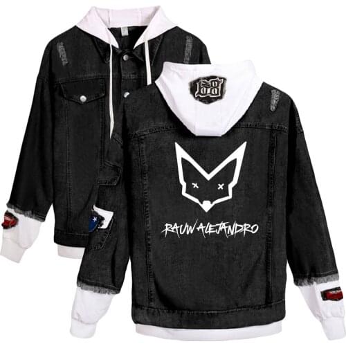 Rauw Alejandro Fashion Denim Jacket With Ripped Stitches Women/Men Hot Sale Fake two Hooded Cool Cowboy Jackets