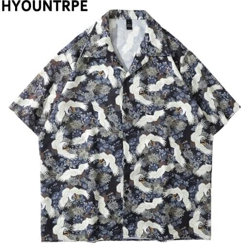 Mens Shirts Japanese Style Print Hawaiian Shirt Summer Beach Loose Short Sleeve Hip Hop Vintage Aloha Shirt Harajuku Streetwear