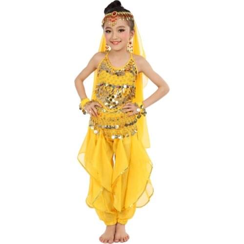 2020 New Fashion Kids Belly Dancing Girls 8 Colors Indian Performance Cloth Dance Costumes Sleeveless Bollywood Dance Costumes