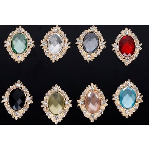 2016New 50Pcs Decorative Metal Rhinestone Button Oval Shape Flatback Gold Plated Flower Center DIY Accessories HZ252