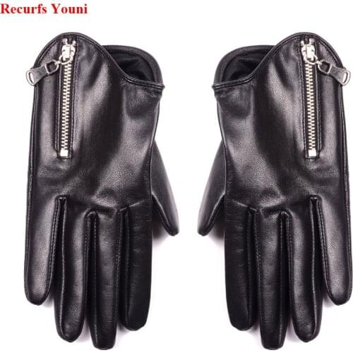 Branded NEW Novelty Women Spring Genuine Leather Thin Short Gloves Female Locomotive 100% Leather Zipper Luva Mujer Punk Eldiven