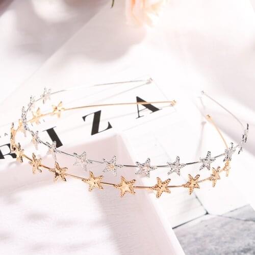 Fashion Gold Sliver Metal Star Hairband for Women Sweet Wedding Hair Accessories Tiara Elegant Girls Headband Headwear