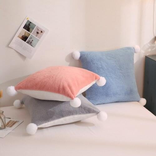 Solid Color Pillow Case With Removable Ball Tassel Plush Pillows Cover Pillowcases Car Seat Decoration Sofa Cushion Cover Case