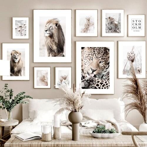 Leopard Lion Dandelion Kapok Grass Nordic Posters And Prints Autumn Wall Art Canvas Painting Wall Pictures For Living Room Decor