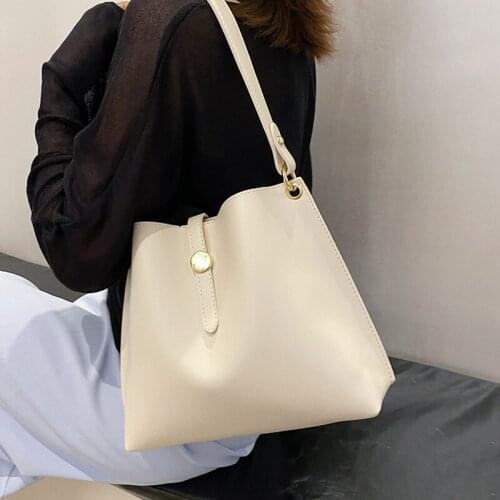 Simple Womens Bucket Bags Casual Solid Color Tote Handbag High Quality Pu Leather Shoulder Bag Female 2 Piece Set Crossbody Bag