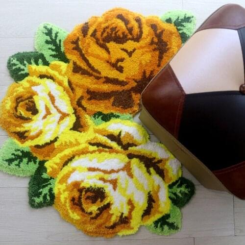 Anti-slip Red Pink Blue Purple Yellow Rose Carpet for Bathroom Living Room Handmade Doormat Area Rug 3D Flower Bath Mats 70*60cm