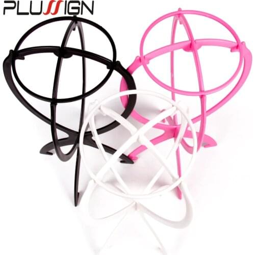 Plussign 1Pc Ajustable Wig Stands Plastic Hat Display Wig Head Holder Mannequin Head/Stand Portable Folding Wig Stand Black Pink