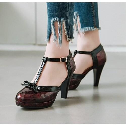 Big Size high heels sandals women shoes woman summer ladies Baotou T-shaped buckle bow round-toed shoes
