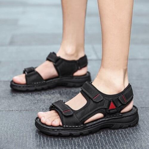 Summer Men Sandals genuine Leather Soft Comfortable Men Shoes New Fashion slippers Men Casual beach sandals big size 48