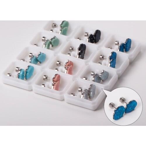 316L Stainless Steel Hand Stud Earrings with Colorful Stone 12 Pairs/lot Trendy Earring for Girl Women Party Gift Jewelry