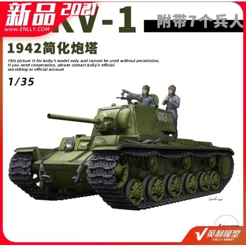 Assembled Model 1/35 Soviet KV-1 1942 Simplified Turret Tank with Soldiers, Plastic Painting Kit, Military Model Toy 09597