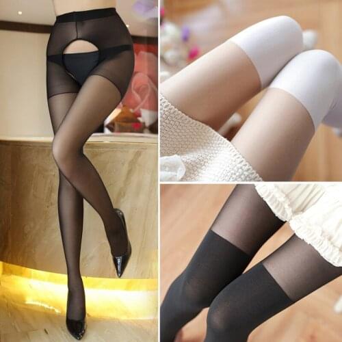 Super Elastic Womens Tights Shiny Glossy Oil Pantyhose Tights Open Crotch Tights Autumn Fall Patchwork Stitching Collants Femme