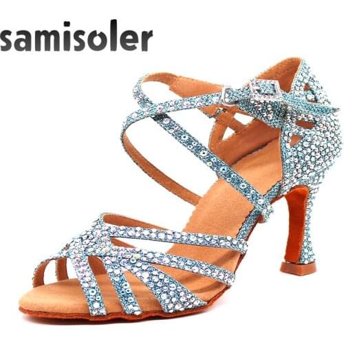 Samisoler dress shoes woman Shoes Satin Shining rhinestones Soft Bottom Latin Dance Shoes Woman Salsa Dance Shoes sneakers women